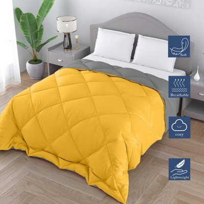 Yatti Galleryes Solid Single Comforter for  Heavy Winter(Microfiber, Yellow & Grey)