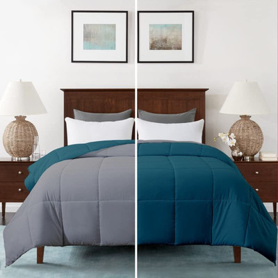 CRAZY WORLD Solid Single Comforter for  Mild Winter(Microfiber, Teal & Grey)