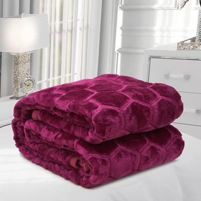 PHF Self Design Single Mink Blanket for  Mild Winter(Woollen Blend, WINE)