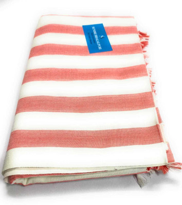 Sundri Bhagalpuri Striped Single Throw for  Mild Winter(Cotton, Peach
White)