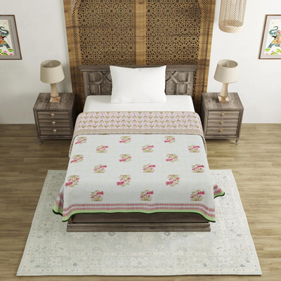 Blocks Of India Printed Single Dohar for  AC Room(Cotton, Green)