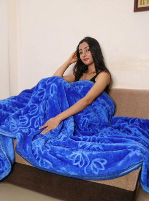 Convalexa Floral Double Mink Blanket for  Heavy Winter(Fur, Blue)