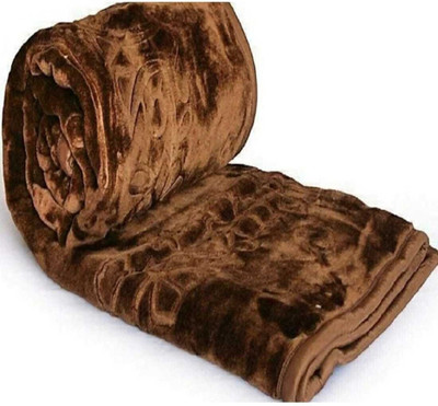 SPANGLE Self Design Double Mink Blanket for  Mild Winter(Microfiber, Brown)