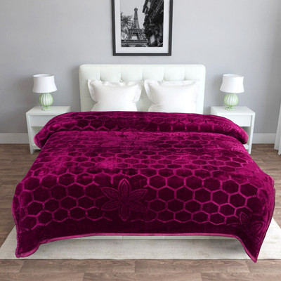 KIXTA Self Design Double Mink Blanket for  Heavy Winter(Microfiber, wine)