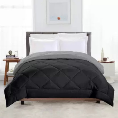 EVERDECOR Solid Double Comforter for  Heavy Winter(Microfiber, Black, Grey)