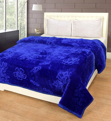 Swikon star Floral Double Mink Blanket for  Heavy Winter(Polyester, Blue)
