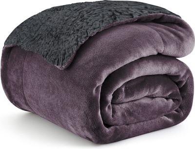 MISTIVA Solid Single Sherpa Blanket for  Heavy Winter(Polyester, VIOLET&GREY)
