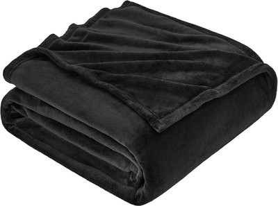 OPULENCE LOOM Solid Double Fleece Blanket for  AC Room(Microfiber, Black)