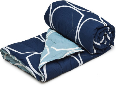 RUSTIC LINEN Printed Single Comforter for  Mild Winter(Microfiber, Dark Blue, Grey)