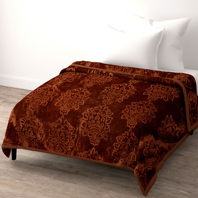 SPANGLE Self Design Single Mink Blanket for  Mild Winter(Microfiber, Brown)