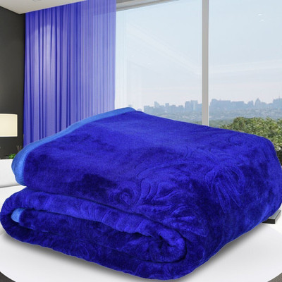 SPANGLE Self Design Double Mink Blanket for  Heavy Winter(Microfiber, Blue)