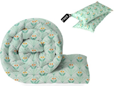 BSB HOME Floral Single Comforter for  Mild Winter(Microfiber, Light Green & Orange & Dark Green & Multicolor)
