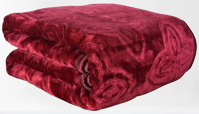 Retreat Self Design Single Mink Blanket for  AC Room(Woollen Blend, Maroon)