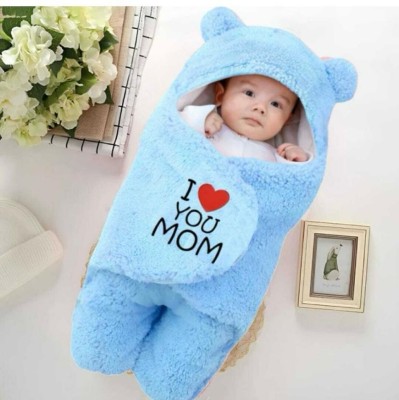 GANGAWANI Embroidered Crib Hooded Baby Blanket for  Mild Winter(Microfiber, BLUE-DAD)