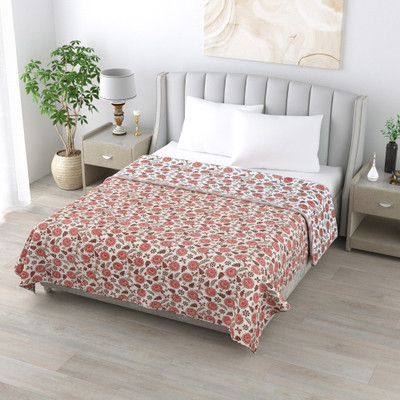 SPSON'S HANDLOOM Floral King Dohar for  AC Room(Cotton, white orange flower)