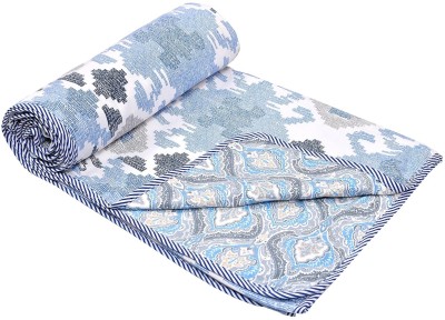 On Shiv Floral Double Dohar for  AC Room(Cotton, Blue flower)