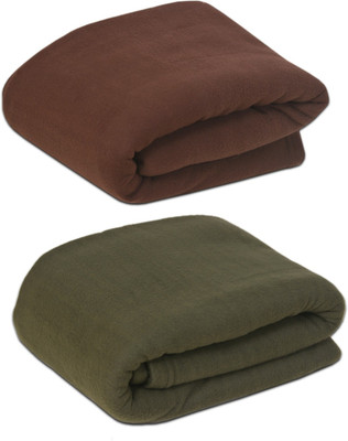 n g products Solid Single Fleece Blanket for  Heavy Winter(Polyester, Brown, Green)