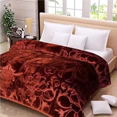 SM DECOR Printed Double Mink Blanket for  Heavy Winter(Polyester, Brown)
