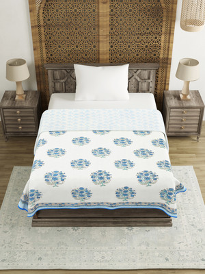 Blocks Of India Floral Single Dohar for  AC Room(Cotton, Blue)
