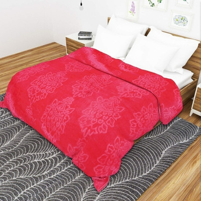 Convalexa Floral Double Mink Blanket for  Mild Winter(Microfiber, Red)