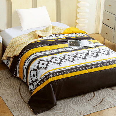 Story@home Printed Single Comforter for  AC Room(Microfiber, Black & Yellow)