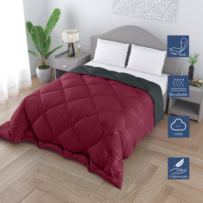 Comfowell Solid Single Quilt for  Heavy Winter(Poly Cotton, Maroon & Grey)