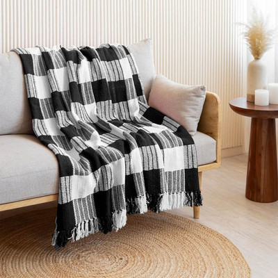MayNiQ Checkered Single AC Blanket for  AC Room(Cotton, Black and white)