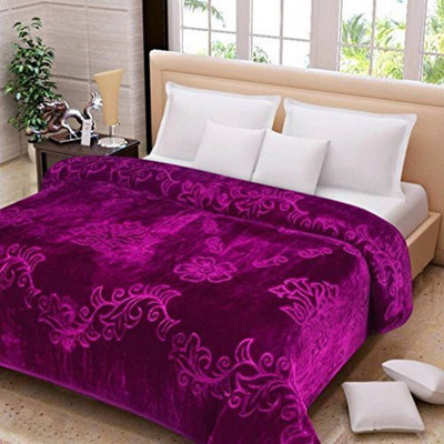 ACZO FEEL Floral Double Mink Blanket for  Heavy Winter(Microfiber, Purple)
