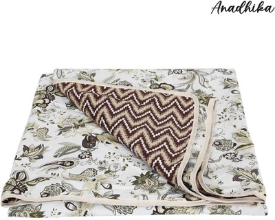 Retreat Printed Single AC Blanket for  AC Room(Cotton, Brown Zigzag)