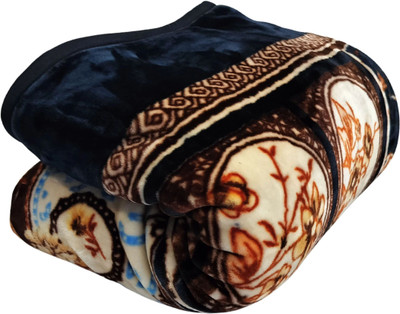 Cozy Floral Double Mink Blanket for  Heavy Winter(Polyester, Navy Blue)