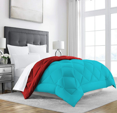 Linenovation Solid Double Comforter for  Heavy Winter(Polyester, Red : Light Sky Blue)