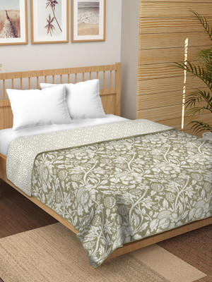 sentiments Printed Single Dohar for  AC Room(Cotton, Green)