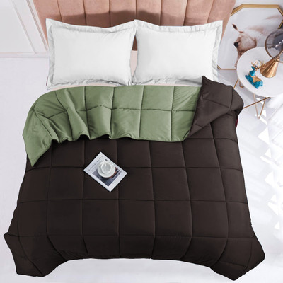 Floating Dreams Solid, Self Design Single Comforter for  Mild Winter(Microfiber, Green, Brown)