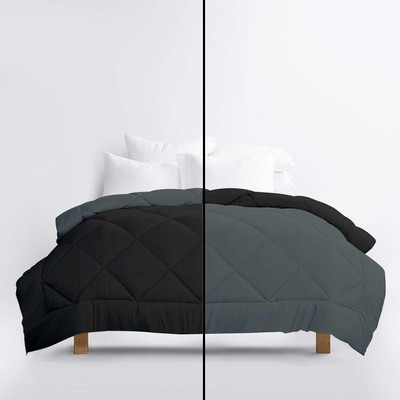 YUKU Solid Double Comforter for  Heavy Winter(Poly Cotton, Black & Grey)