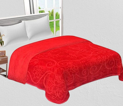 Varaari Self Design Single Mink Blanket for  Heavy Winter(Woollen Blend, Red)