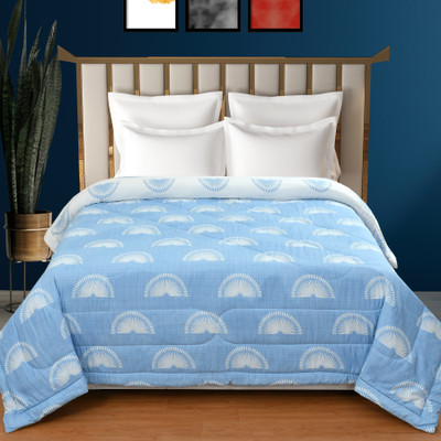 ohello Solid Double Comforter for  AC Room(Microfiber, Sky Blue & White)