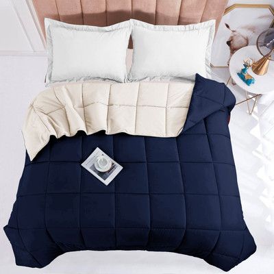 Floating Dreams Solid, Self Design Double Comforter for  Mild Winter(Microfiber, Dark Blue, Beige)
