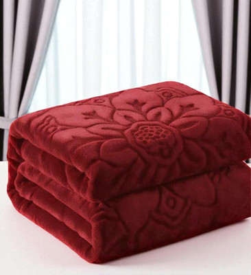 GKM Floral Double Mink Blanket for  Heavy Winter(Polyester, Maroon)