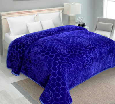 Changers Self Design Double Mink Blanket for  Heavy Winter(Microfiber, Blue)