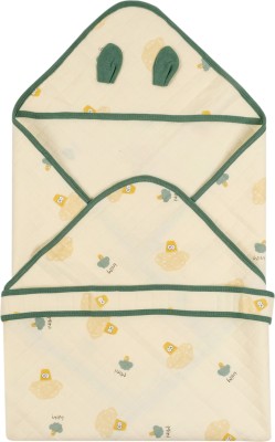 Baby Moo Printed Crib Hooded Baby Blanket for  Heavy Winter(Cotton, Green)
