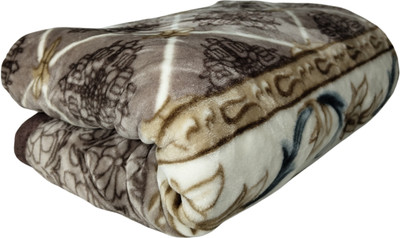 HOMIEE Floral Single Sherpa Blanket for  Heavy Winter(Polyester, Light Brown)