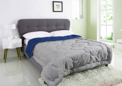 I WISH Embroidered Double Comforter for  Heavy Winter(Microfiber, Grey, Blue)