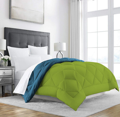 Jaipurlinen Solid Single Comforter for  Heavy Winter(Polyester, Aqua Blue, Parrot Green)