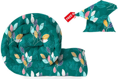 BSB HOME Floral Single Comforter for  Heavy Winter(Microfiber, Dark Green & Pink & Yellow)