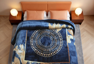 HOMIEE Floral Double Mink Blanket for  Heavy Winter(Polyester, Blue)