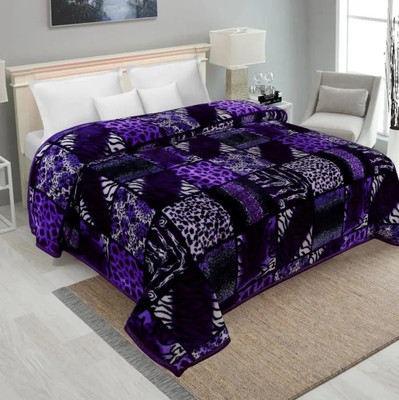FuzzyNest Printed Double Mink Blanket for  Mild Winter(Microfiber, Purple)