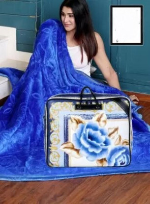 MFI Solid Single Mink Blanket for  Heavy Winter(Microfiber, Blue)
