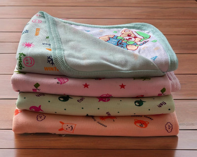 Little Dreams Printed Single Hooded Baby Blanket for  AC Room(Cotton, Blue)