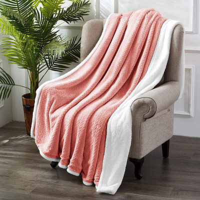 VAS COLLECTIONS Solid Single Sherpa Blanket for  Heavy Winter(Polyester, Pink & White)