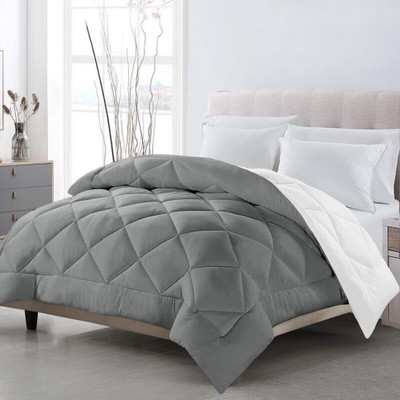 ANU INTERNATIONAL Solid Double Comforter for  Mild Winter(Microfiber, Grey)